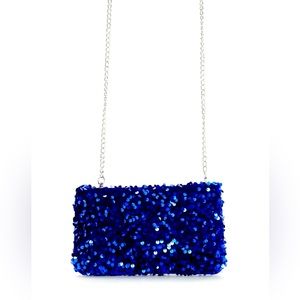 🟡Sequin Blue Glitter Silver tone Chain Square Purse